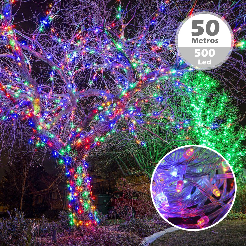 Luz Led Lineal 50 Metros 500 Led Multicolor Luces Navidad RF 1513